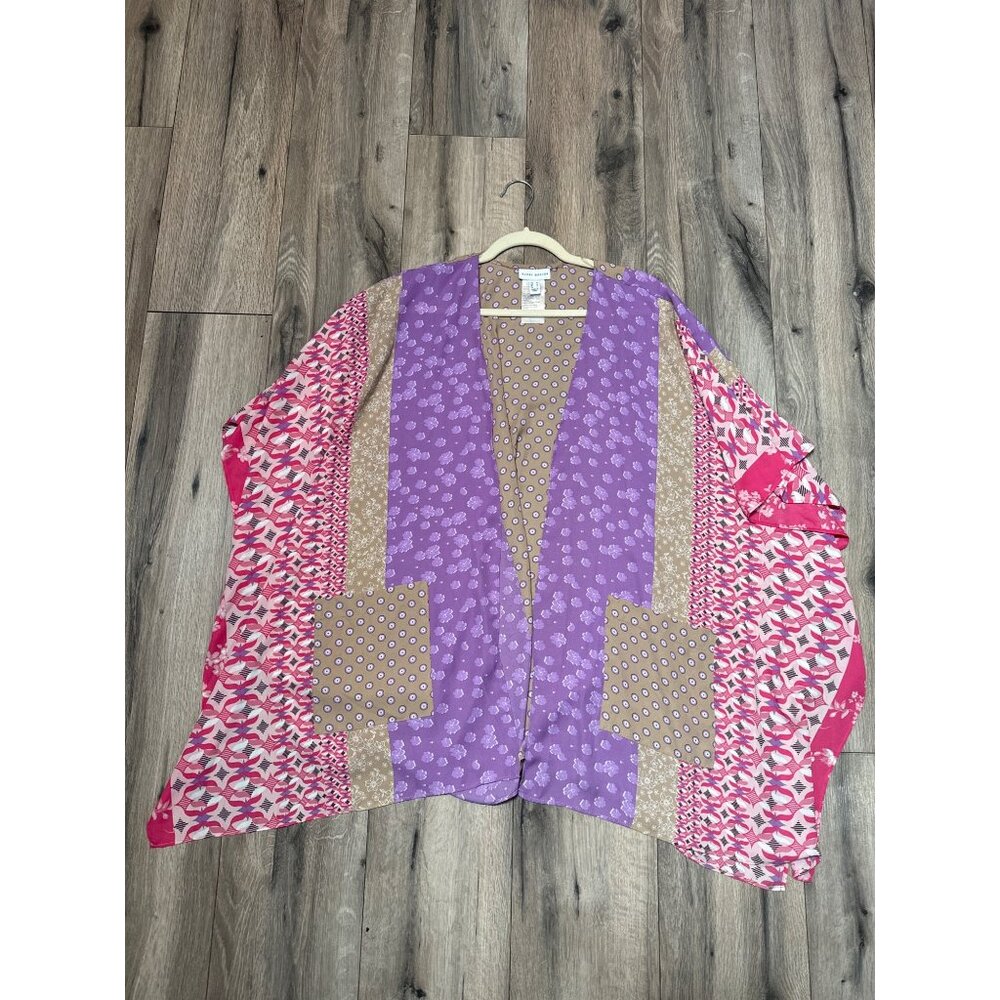Susan Graver Womens Multicolored Patchwork Kimono Cardigan M 100% Polyest